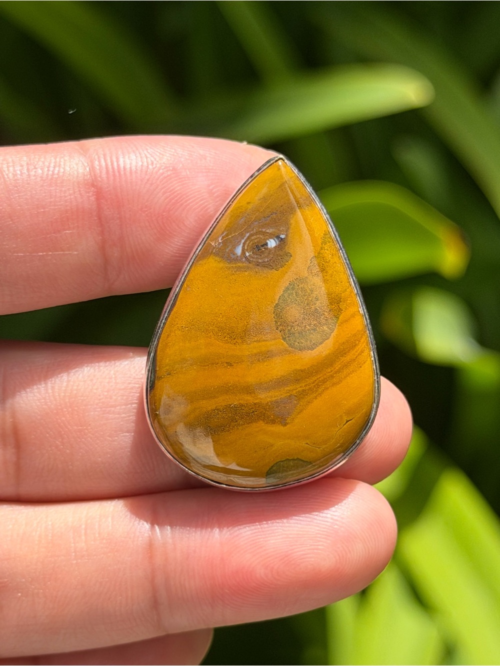 SIZE 8.75 Teardrop Yellow Jasper Pendant - Polished Stone Jewelry Palo